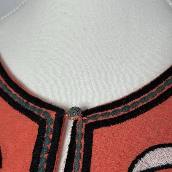 Free People Sophia Embroidered Romper Coral Orange Boho Floral Scalloped Large - Picture 4 of 15